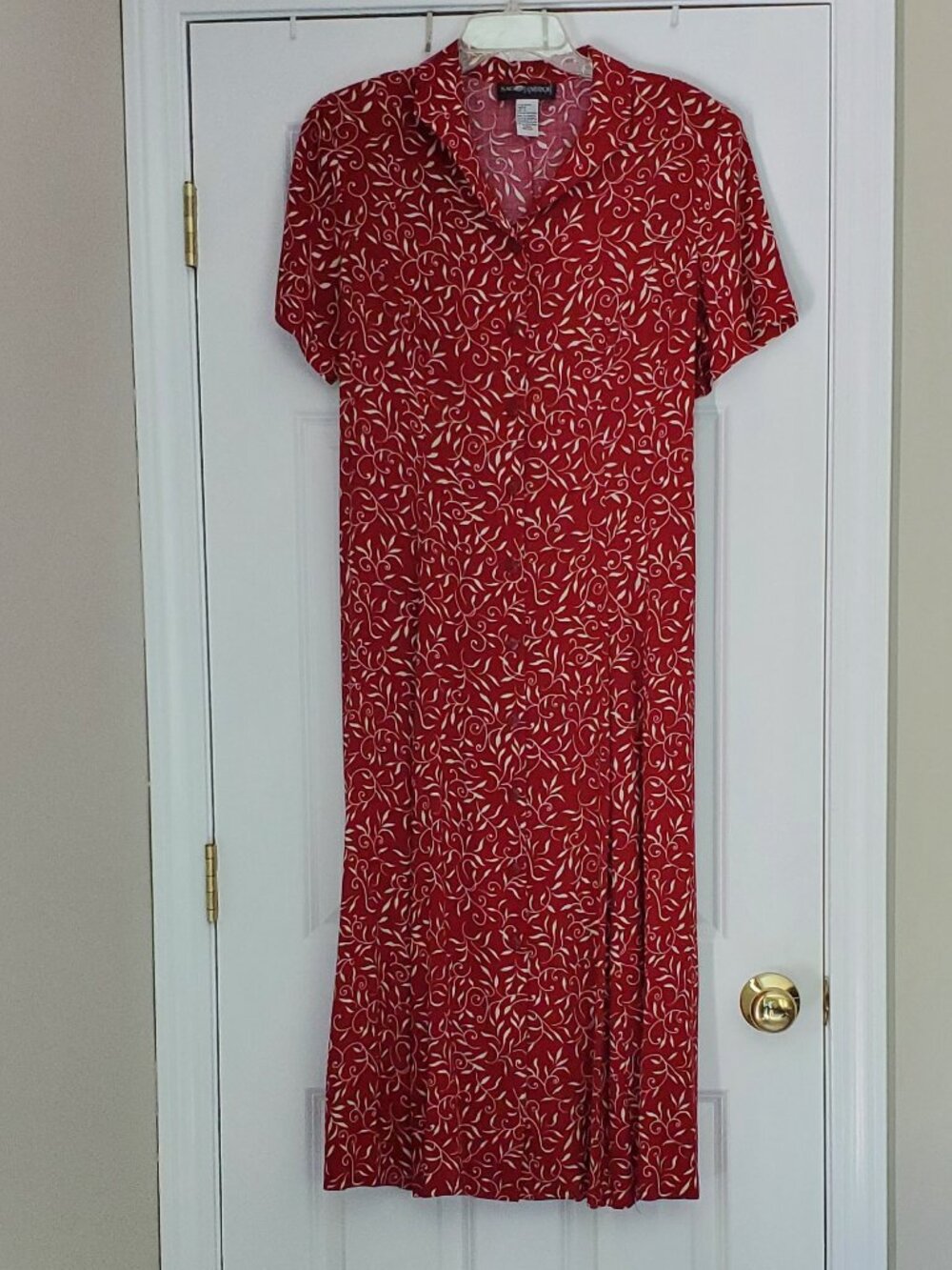 Vintage Sag Harbor Petite Short Sleeve Button Front Tie Back Long Dress